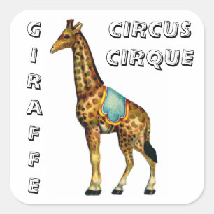 Vintage circus performing giraffe square sticker