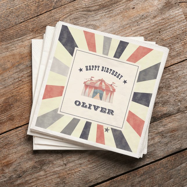 Vintage Circus Personalised Birthday Party Napkin (Creator Uploaded)