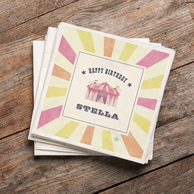 Vintage Circus Personalised Birthday Party Napkin (Creator Uploaded)