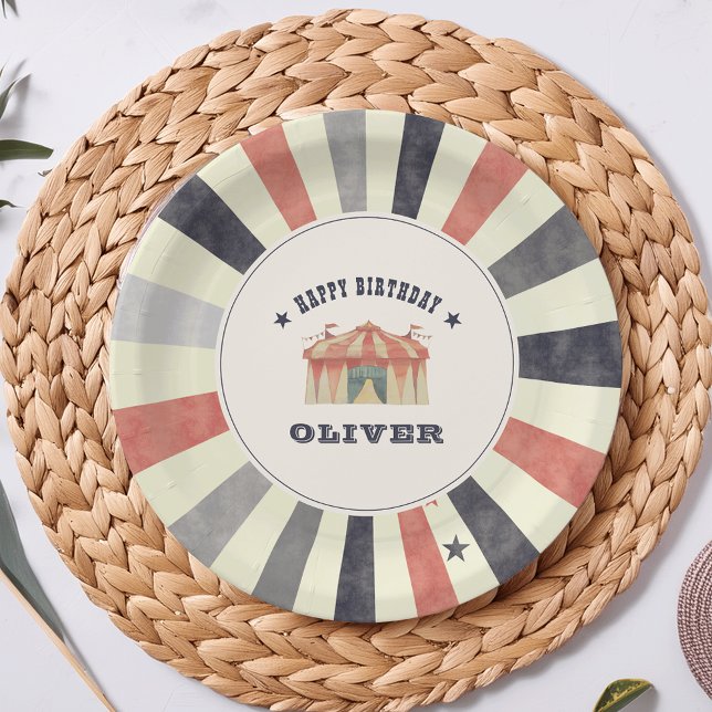 Vintage Circus Personalised Birthday Party Paper Plate (Creator Uploaded)