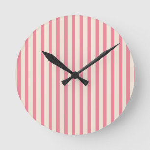 Vintage Circus Pink & Cream Vertical Stripes Round Clock