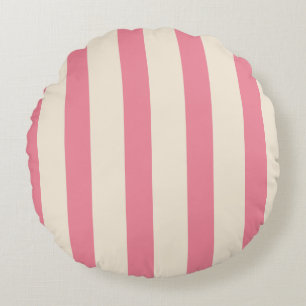 Vintage Circus Pink & Cream Vertical Stripes Round Cushion