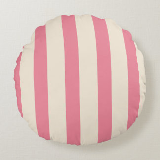 Vintage Circus Pink & Cream Vertical Stripes Round Cushion