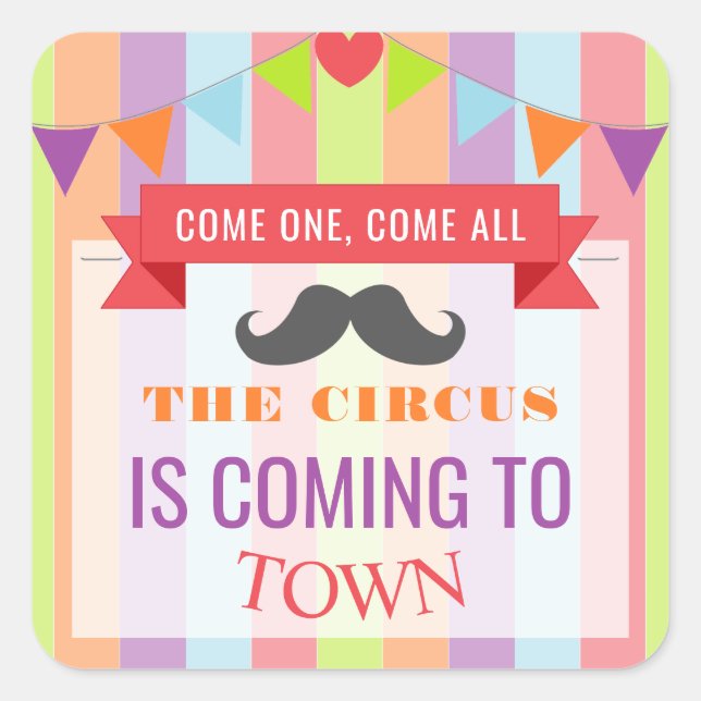 Vintage Circus Poster Children's Birthday Party Square Sticker (Front)