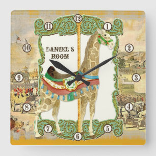 Vintage Circus Poster, Giraffe Baby Room Clock