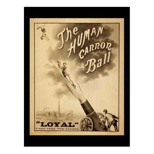 Vintage Circus Poster Human Canon Ball circa 1879 Postcard