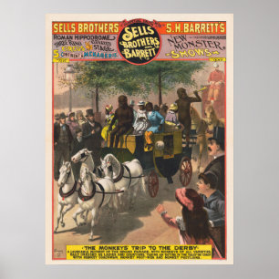 Vintage Circus Poster Of A Monkey Driven Coach