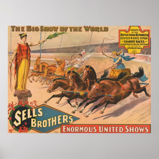 Vintage Circus Poster Of A Roman Chariot Race (Front)