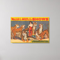 Vintage Circus Poster Of Woman With Six Tigers.