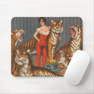 Vintage Circus Poster Of Woman With Six Tigers. Mouse Mat