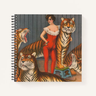 Vintage Circus Poster Of Woman With Six Tigers. Notebook
