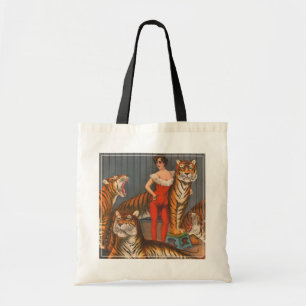 Vintage Circus Poster Of Woman With Six Tigers. Tote Bag