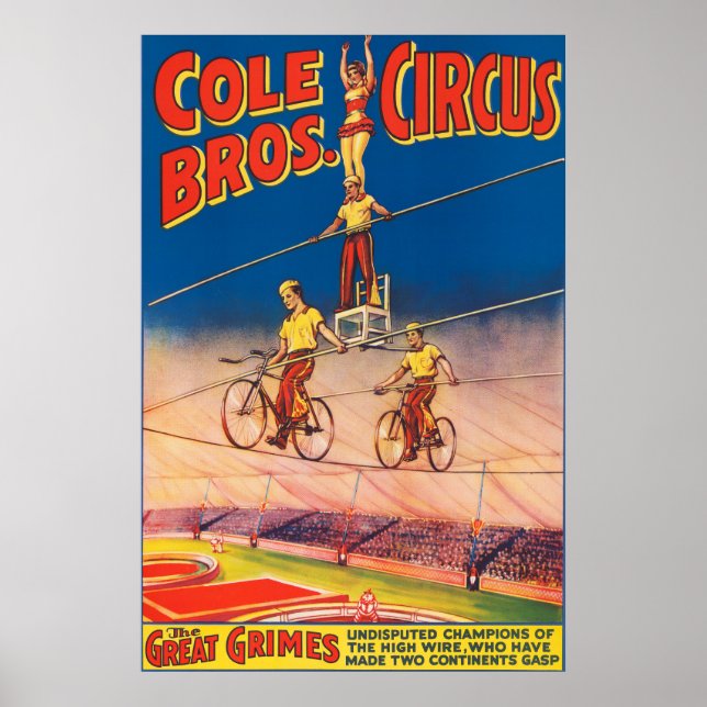 Vintage Circus Poster Showing High Wire Acrobats (Front)