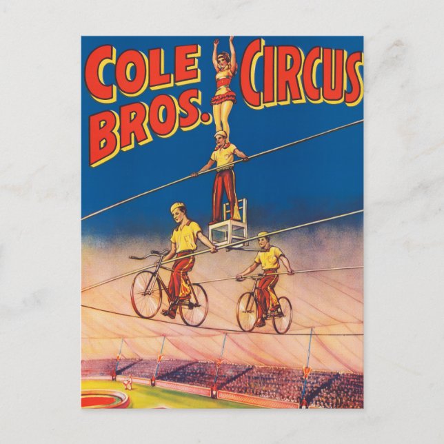 Vintage Circus Poster Showing High Wire Acrobats Postcard (Front)