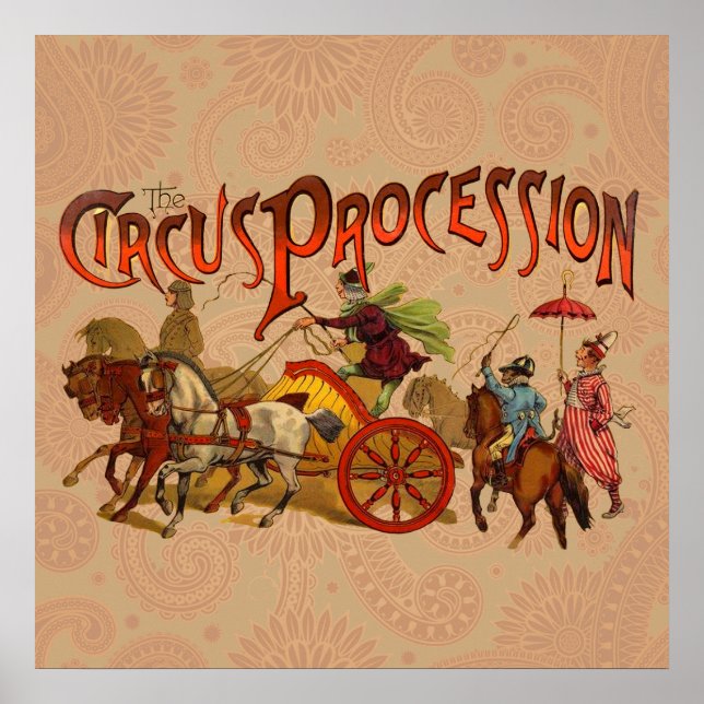 Vintage Circus Procession Clowns and Horses Poster (Front)