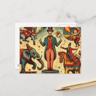 Vintage Circus Ringmaster Collage Postcard