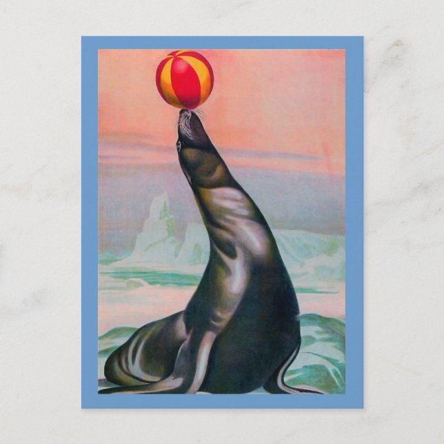 Vintage Circus Seal with Ball Postcard (Front)