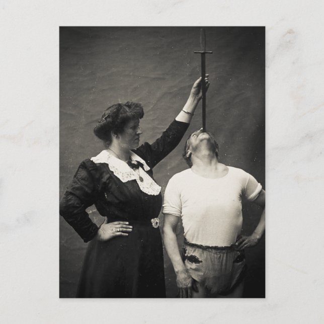 Vintage Circus Sideshow Sword Swallower Freak Postcard (Front)