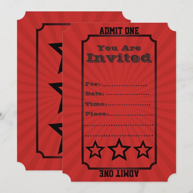 Vintage Circus Stationary Invitation Admit One (Front/Back)