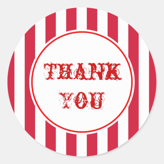 Vintage Circus Stripes Thank You Stickers (Front)