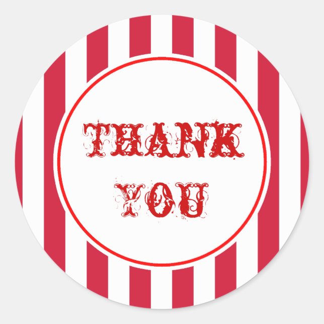 Vintage Circus Stripes Thank You Stickers (Front)
