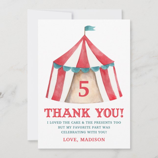 Vintage Circus Tent Birthday Thank You (Front)