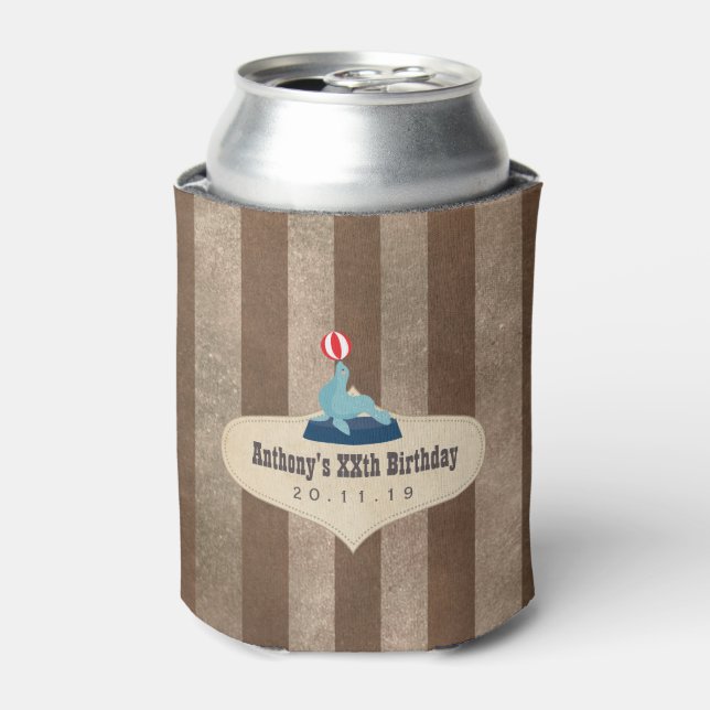 Vintage Circus Themed Birthday Party Can Cooler (Can Front)