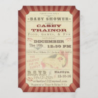 Vintage Circus Ticket Baby Girl Shower Invitation