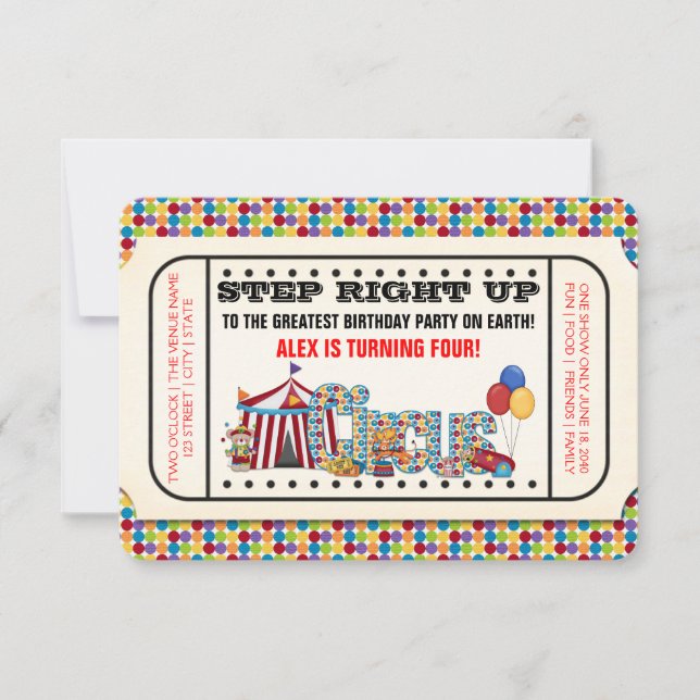 Vintage Circus Ticket Birthday Party Invitation (Front)