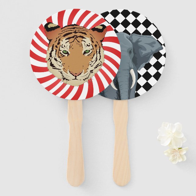 Vintage Circus Tiger and Elephant fans (Front and Back)