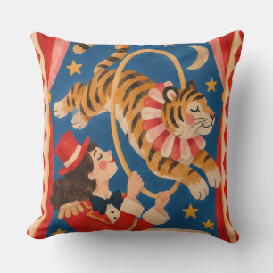 Vintage Circus Tiger and Ringmaster Funhaus Cushion