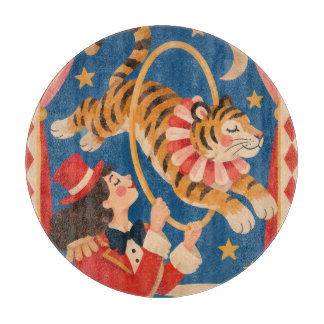Vintage Circus Tiger and Ringmaster Funhaus Cutting Board