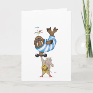 Vintage circus warthog strongman with walrus card