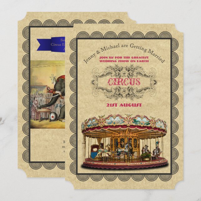Vintage Circus Wedding Invitations Carnival (Front/Back)
