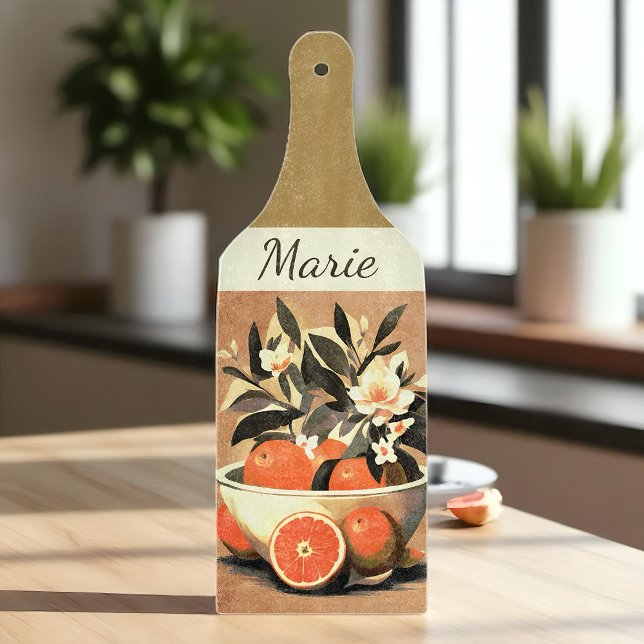 Vintage Citrus Blossom kitchen Cutting Board (Vintage citrus cutting board with oranges, blossoms, and your name.)