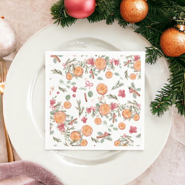 Vintage Citrus Botanical Christmas Orange pattern Napkin (Vintage Citrus Botanical Christmas Orange pattern Napkins)