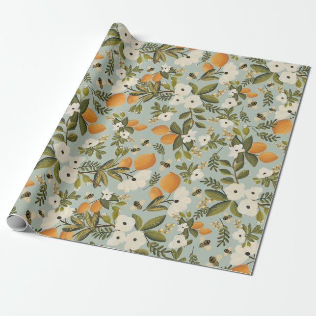 Vintage Citrus Botanical Wrapping Paper (Unrolled)