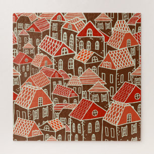 Vintage City Buildings Seamless Pattern Jigsaw Puzzle