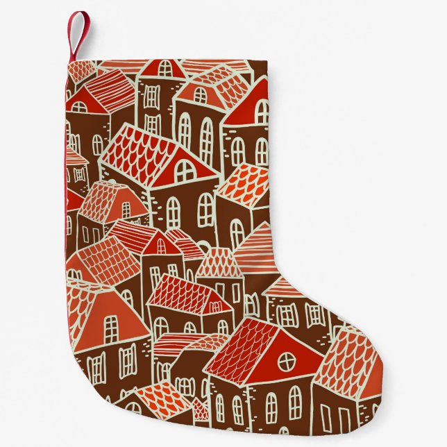 Vintage City Buildings Seamless Pattern Small Christmas Stocking (Front)