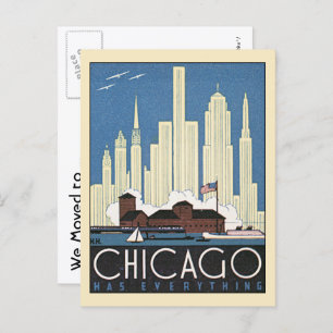 Vintage City, Chicago, Illinois, Change of Address Announcement Postcard