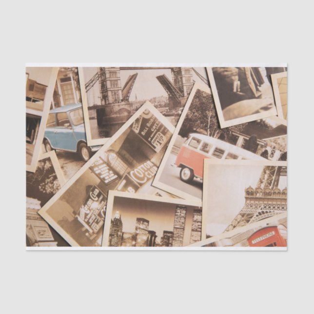 Vintage City Life Photo Collage  Tissue Paper (Front)