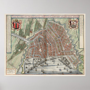 Vintage city map of Amsterdam Poster