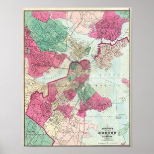 Vintage City Map of Boston 1870 Poster