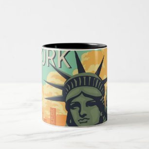 Vintage city New York Two-Tone Coffee Mug