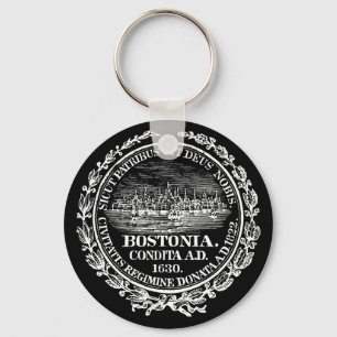 Vintage City of Boston Seal, white Key Ring
