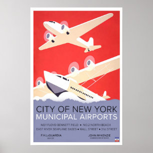 Vintage City of New York Airports WPA  Poster