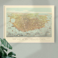 Vintage City of San Francisco Restored Map, 1878