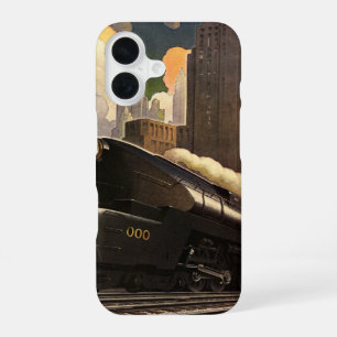 Vintage City, T1 Duplex Train on Railroad Tracks iPhone 16 Case
