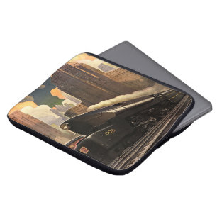 Vintage City, T1 Duplex Train on Railroad Tracks Laptop Sleeve