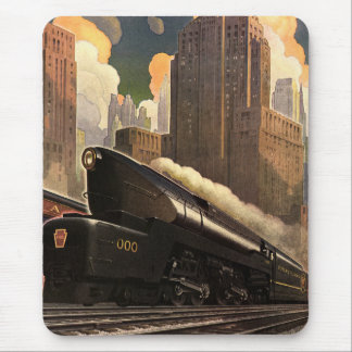 Vintage City, T1 Duplex Train on Railroad Tracks Mouse Mat